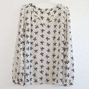 TALBOTS Outlet Women's XL Ivory Blouse With Black Bows and Dots Long Sleeve